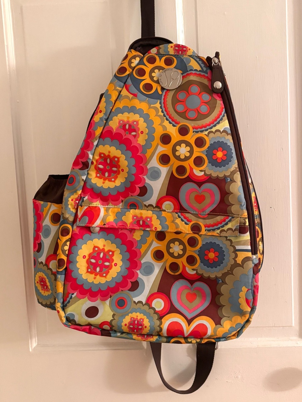 Life Is Tennis Retro Floral Tennis Backpack Racquet Travel Gym Sling Bag NWOT